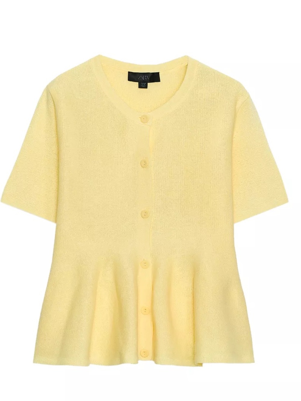 ZARA - Women’s Yellow Short-Sleeve peplum cardigan